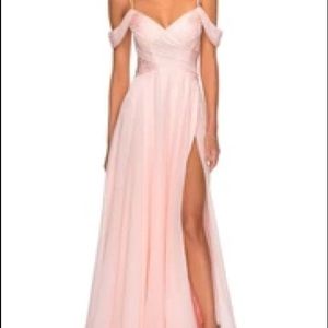 La Femme Crisscross Surplice Cold Shoulder Gown